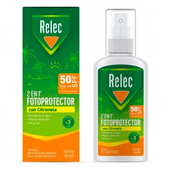 Relec 2en1 fotoprotector solar SPF50 + repelente con citronela 100ml