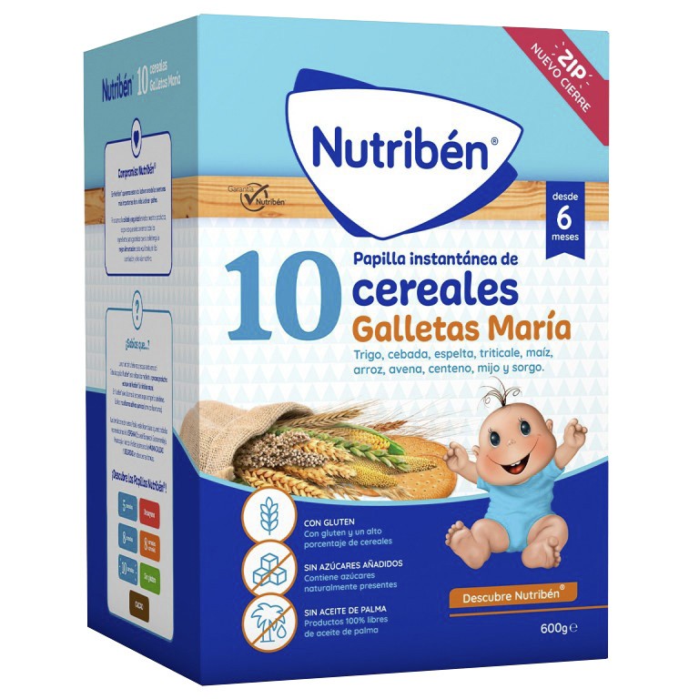 Nutribén papilla 10 cereales con galleta María 600g